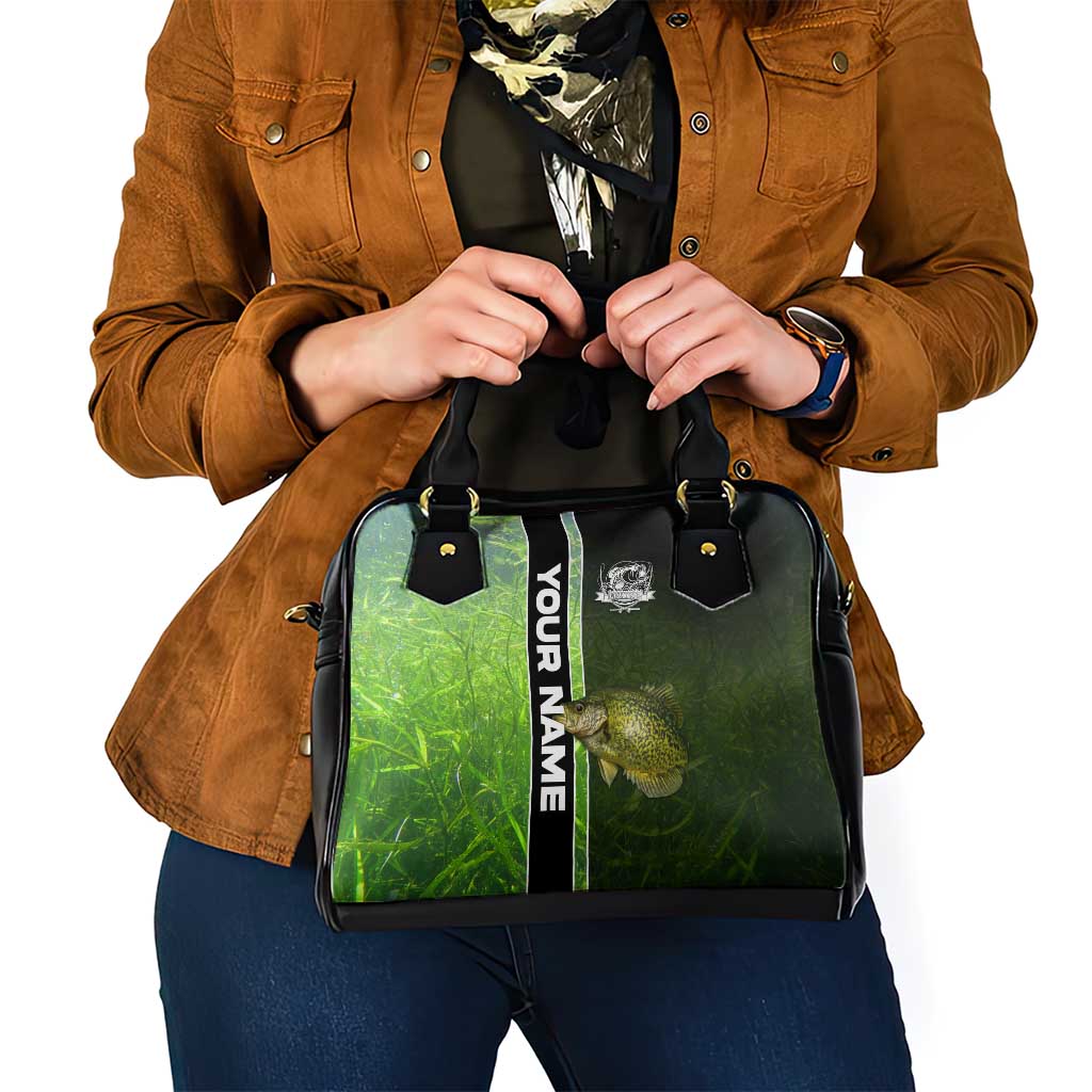 Crappie Fish Green Underwater Graphic Shoulder Handbag with Custom Name and Fishing Logo Design TS04