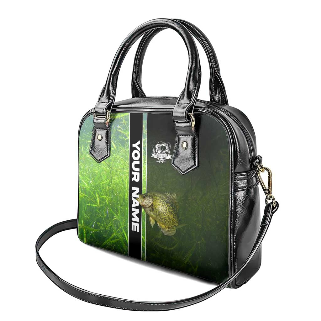 Crappie Fish Green Underwater Graphic Shoulder Handbag with Custom Name and Fishing Logo Design TS04