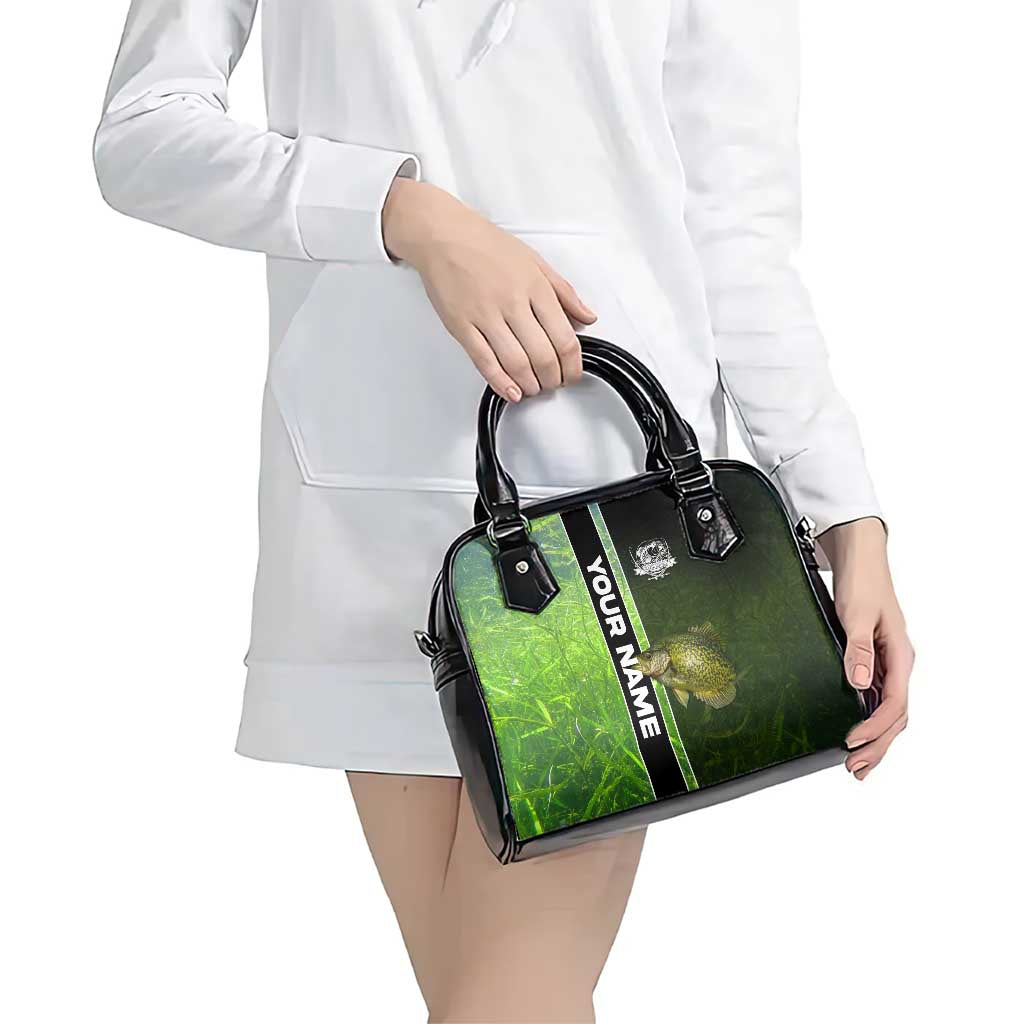 Crappie Fish Green Underwater Graphic Shoulder Handbag with Custom Name and Fishing Logo Design TS04