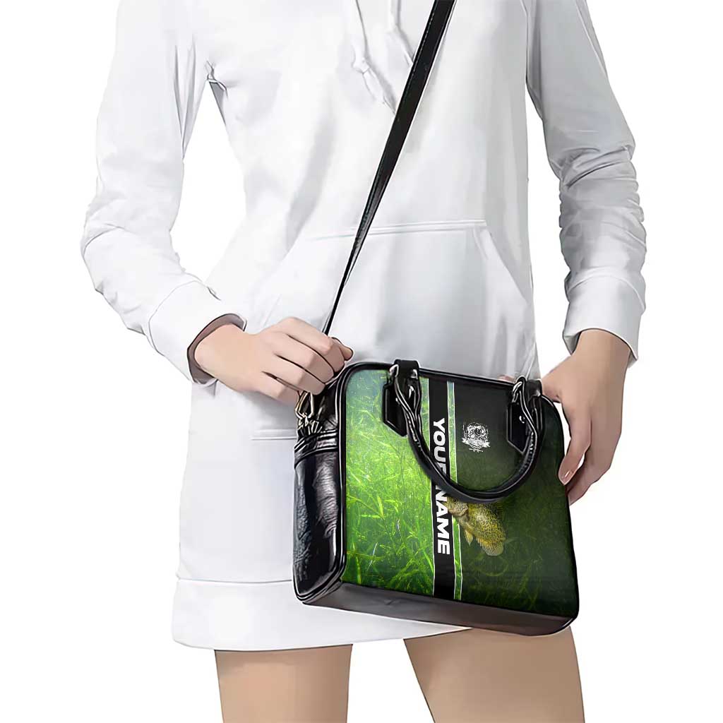 Crappie Fish Green Underwater Graphic Shoulder Handbag with Custom Name and Fishing Logo Design TS04