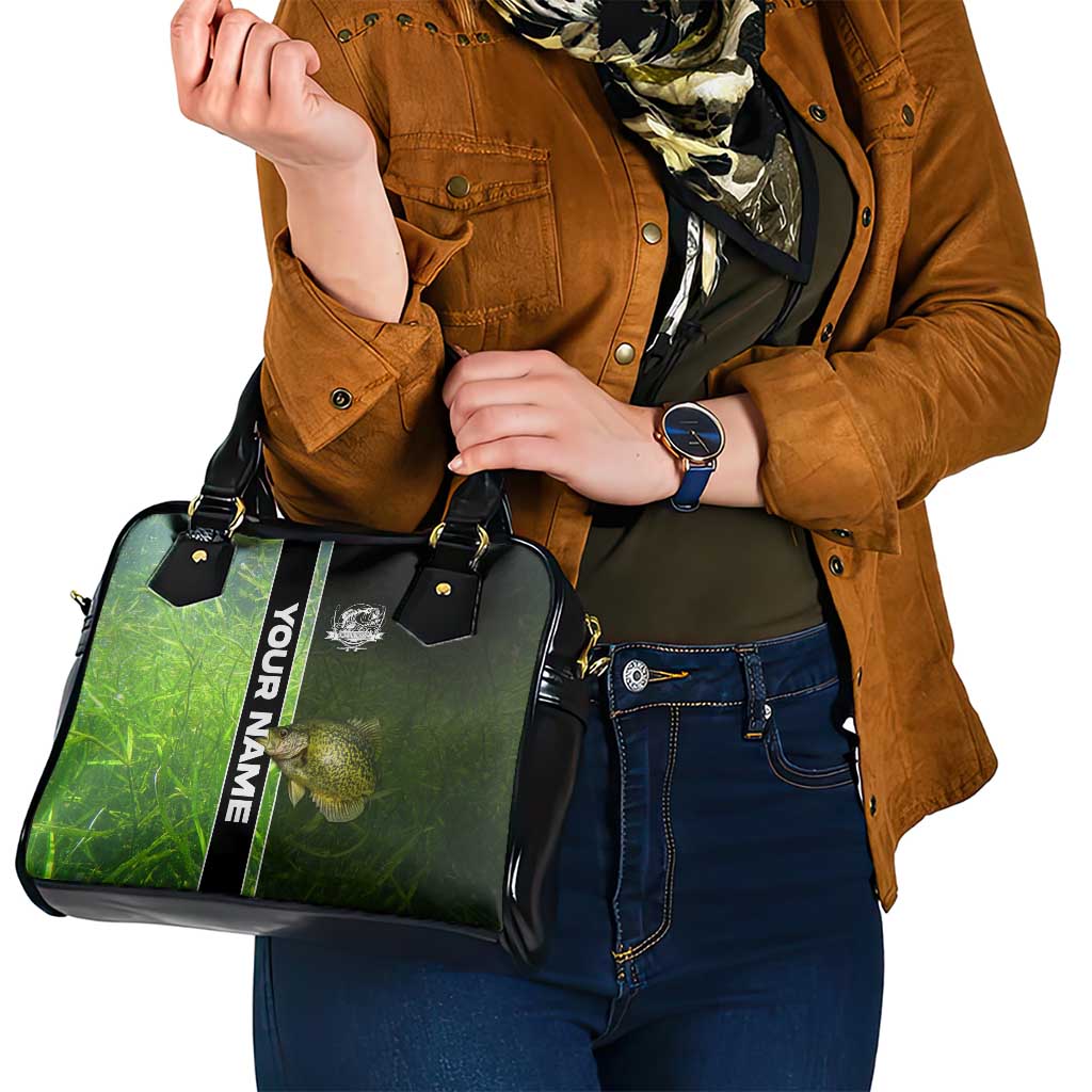 Crappie Fish Green Underwater Graphic Shoulder Handbag with Custom Name and Fishing Logo Design TS04