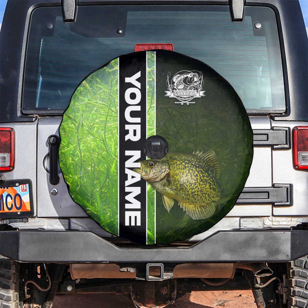 Crappie Fish Green Underwater Graphic Spare Tire Cover with Custom Name and Fishing Logo Design TS04