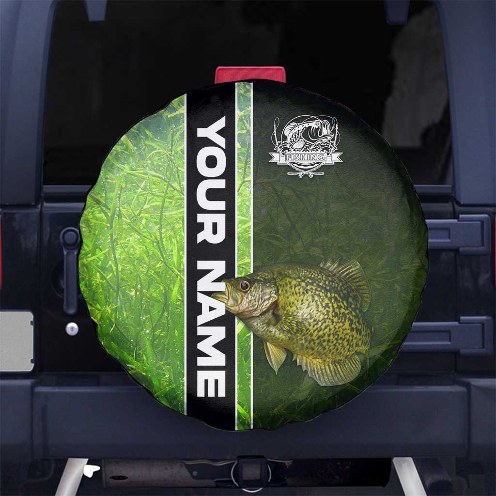 Crappie Fish Green Underwater Graphic Spare Tire Cover with Custom Name and Fishing Logo Design TS04