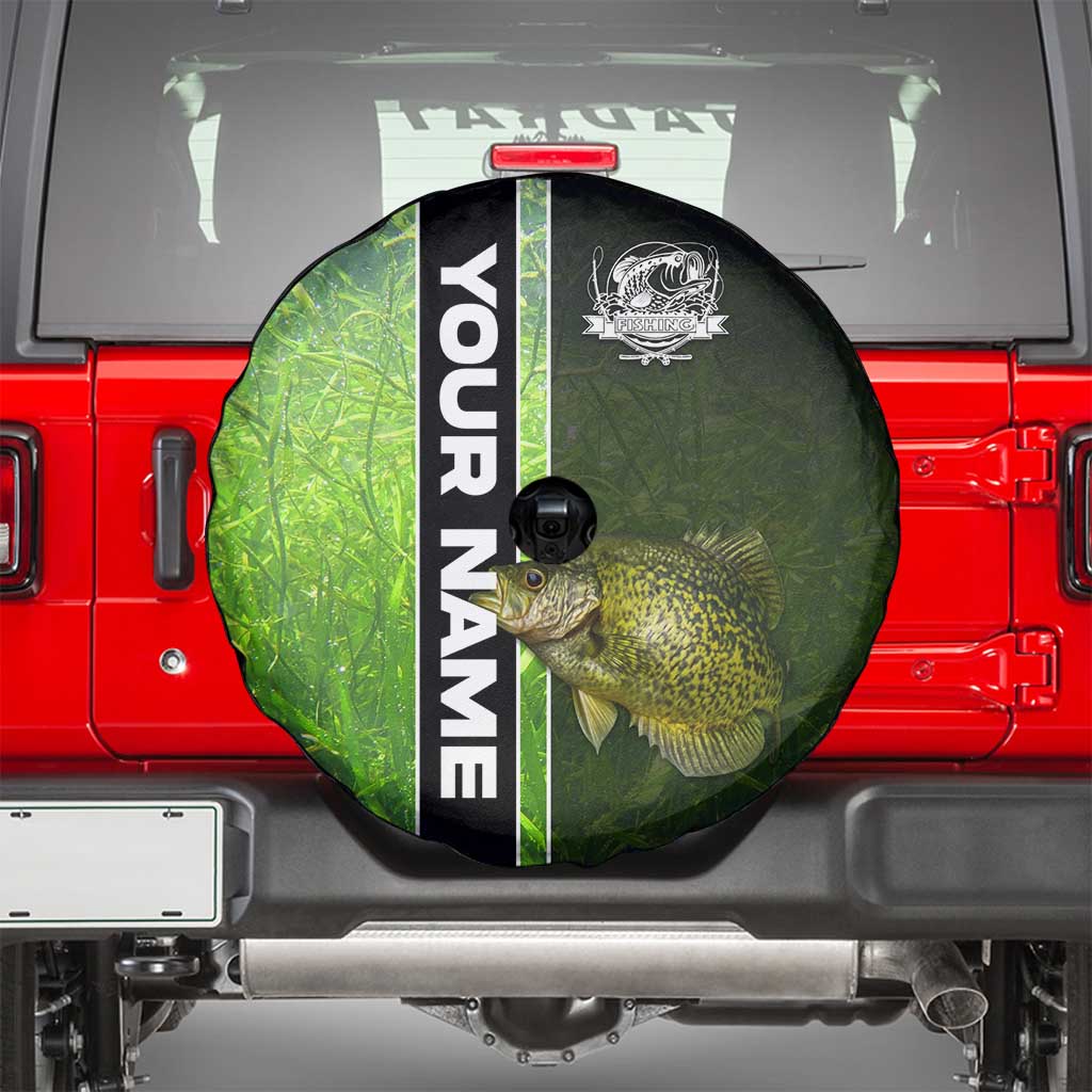 Crappie Fish Green Underwater Graphic Spare Tire Cover with Custom Name and Fishing Logo Design TS04