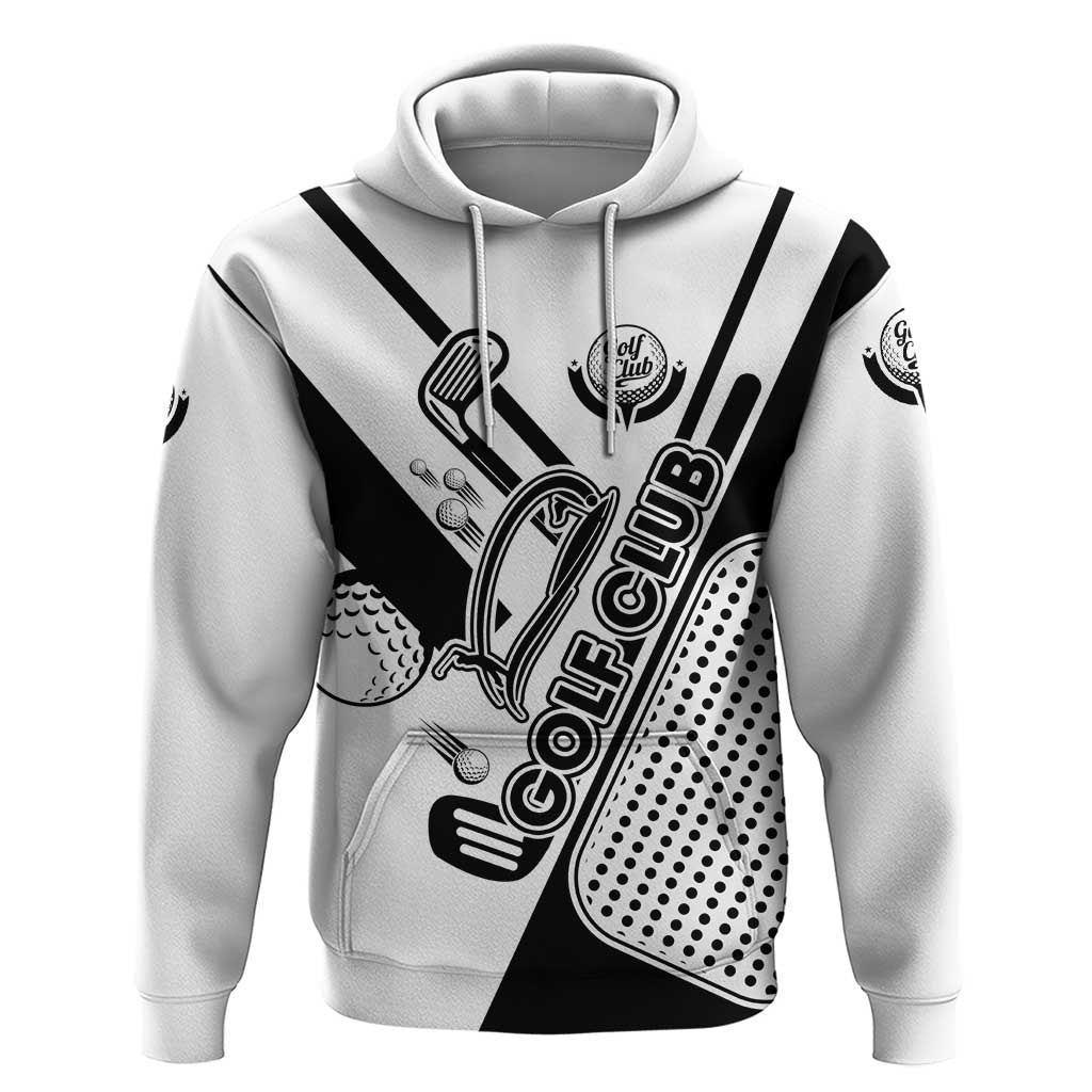 Golf Club Monochrome Design Hoodie with Golf Ball and Club Graphic and Custom Name Print TS04