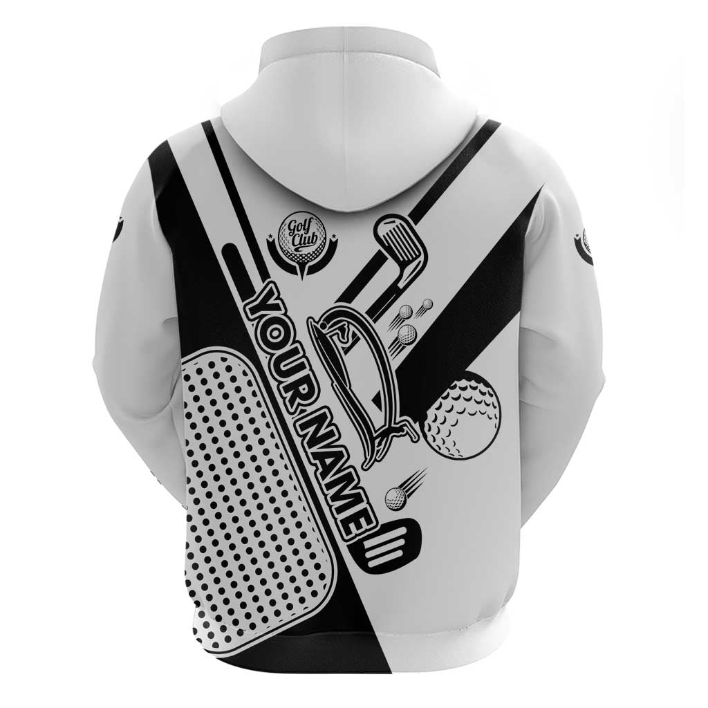 Golf Club Monochrome Design Hoodie with Golf Ball and Club Graphic and Custom Name Print TS04