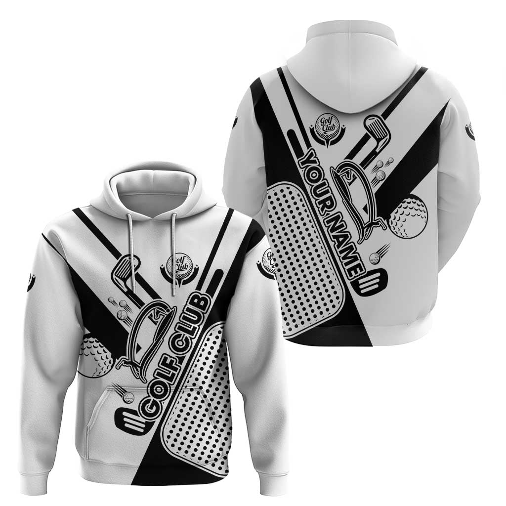 Golf Club Monochrome Design Hoodie with Golf Ball and Club Graphic and Custom Name Print TS04