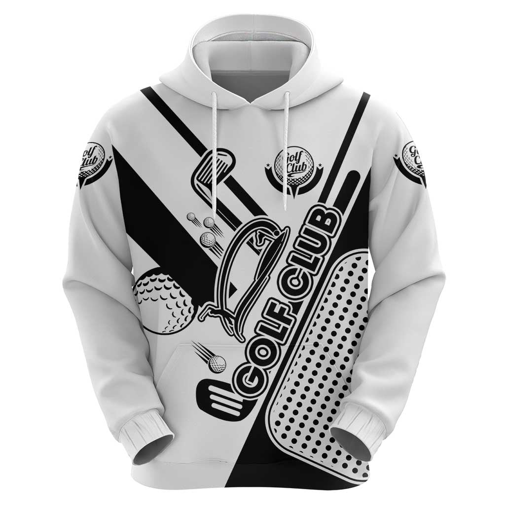 Golf Club Monochrome Design Hoodie with Golf Ball and Club Graphic and Custom Name Print TS04