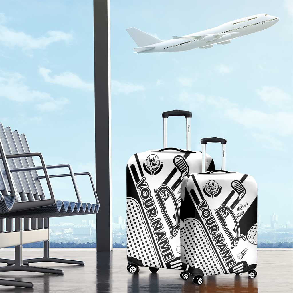 Golf Club Monochrome Design Luggage Cover with Golf Ball and Club Graphic and Custom Name Print TS04