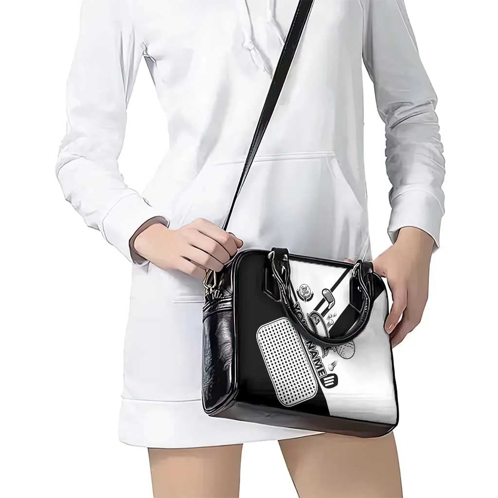 Golf Club Monochrome Design Shoulder Handbag with Golf Ball and Club Graphic and Custom Name Print TS04