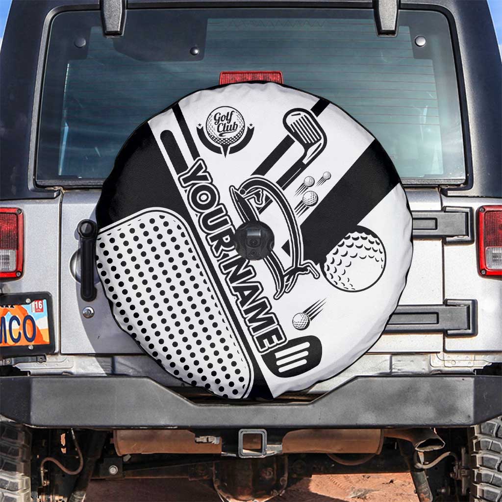 Golf Club Monochrome Design Spare Tire Cover with Golf Ball and Club Graphic and Custom Name Print TS04
