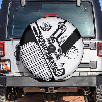 Golf Club Monochrome Design Spare Tire Cover with Golf Ball and Club Graphic and Custom Name Print TS04