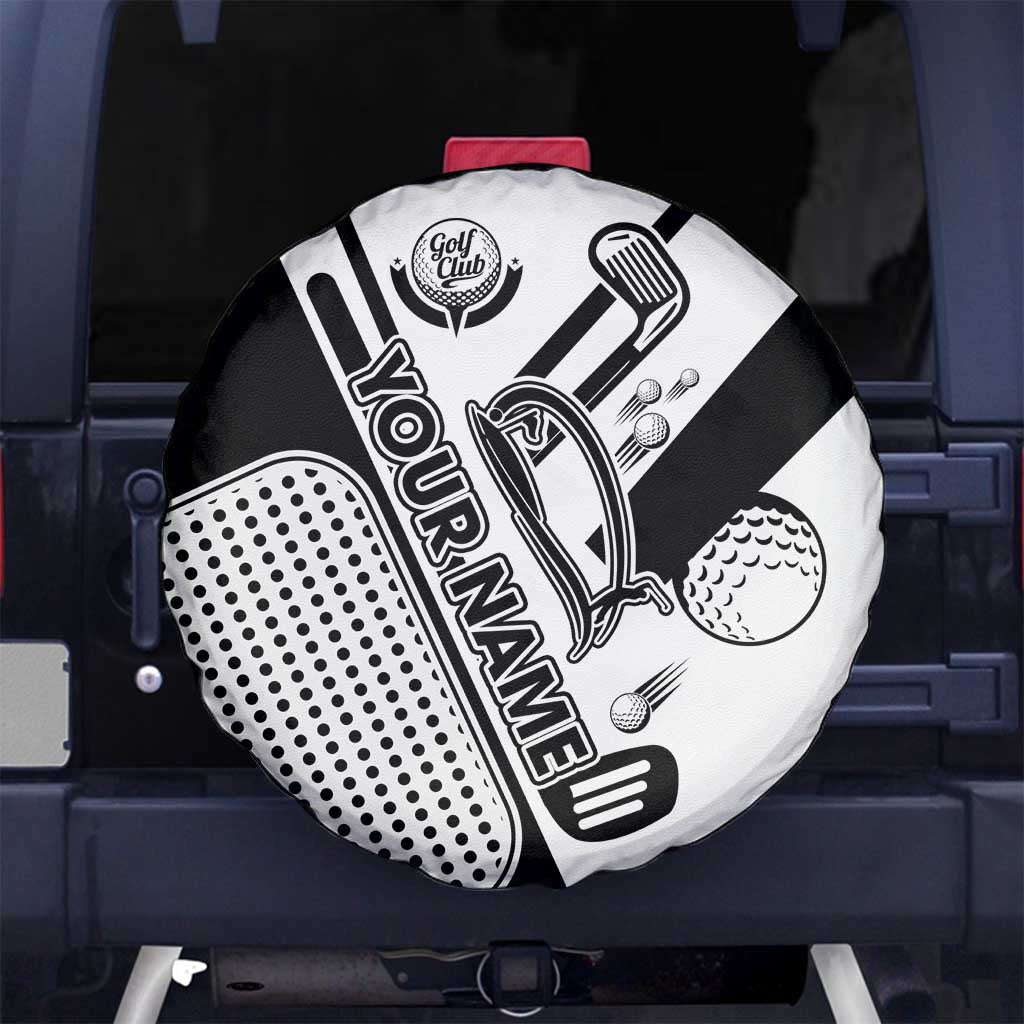 Golf Club Monochrome Design Spare Tire Cover with Golf Ball and Club Graphic and Custom Name Print TS04