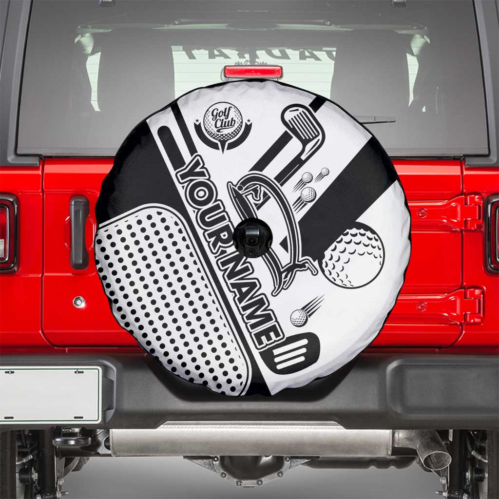 Golf Club Monochrome Design Spare Tire Cover with Golf Ball and Club Graphic and Custom Name Print TS04