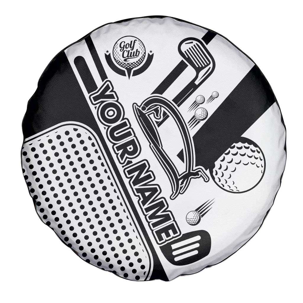Golf Club Monochrome Design Spare Tire Cover with Golf Ball and Club Graphic and Custom Name Print TS04
