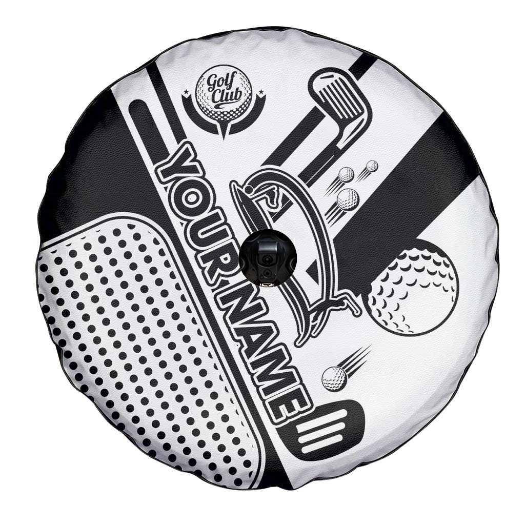 Golf Club Monochrome Design Spare Tire Cover with Golf Ball and Club Graphic and Custom Name Print TS04