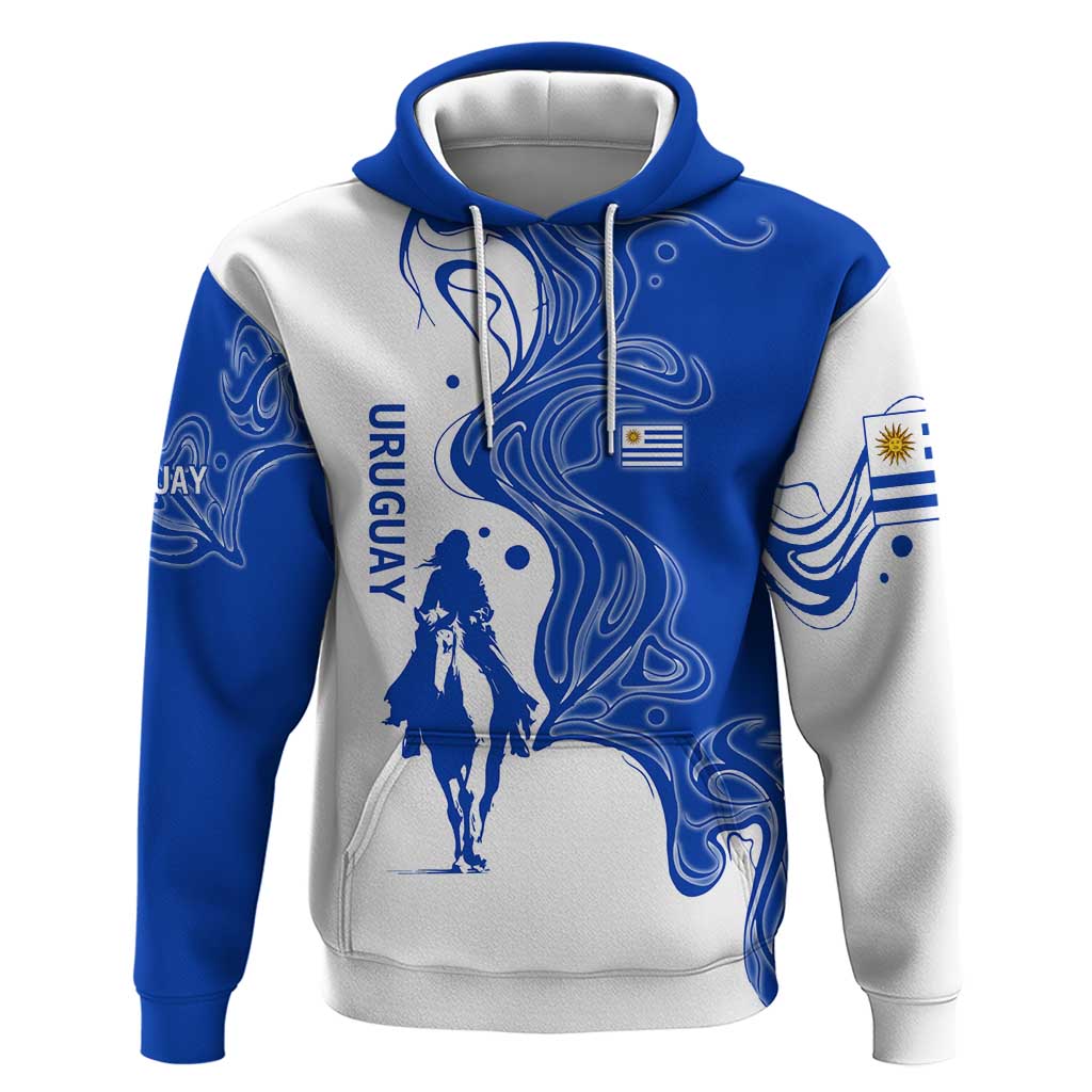 Uruguay Hoodie with Gaucho Rider Illustration Blue White Swirl TS04