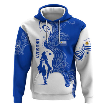 Uruguay Hoodie with Gaucho Rider Illustration Blue White Swirl TS04