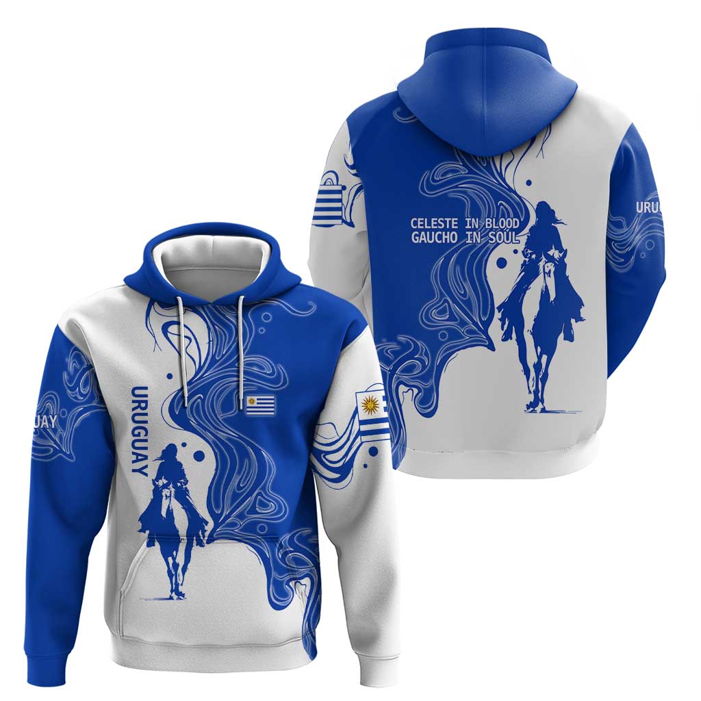Uruguay Hoodie with Gaucho Rider Illustration Blue White Swirl TS04