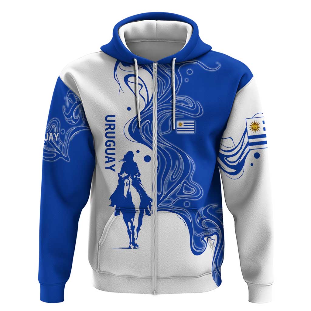 Uruguay Hoodie with Gaucho Rider Illustration Blue White Swirl TS04