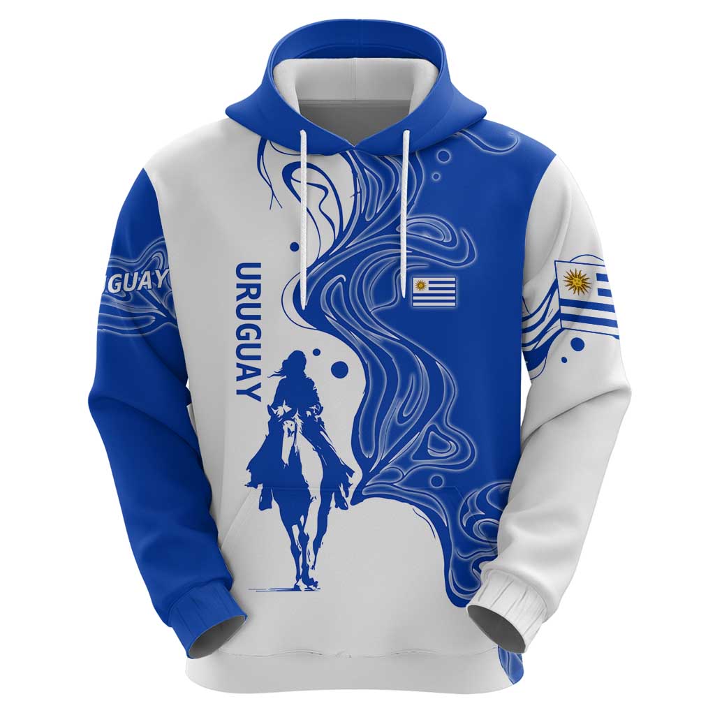Uruguay Hoodie with Gaucho Rider Illustration Blue White Swirl TS04