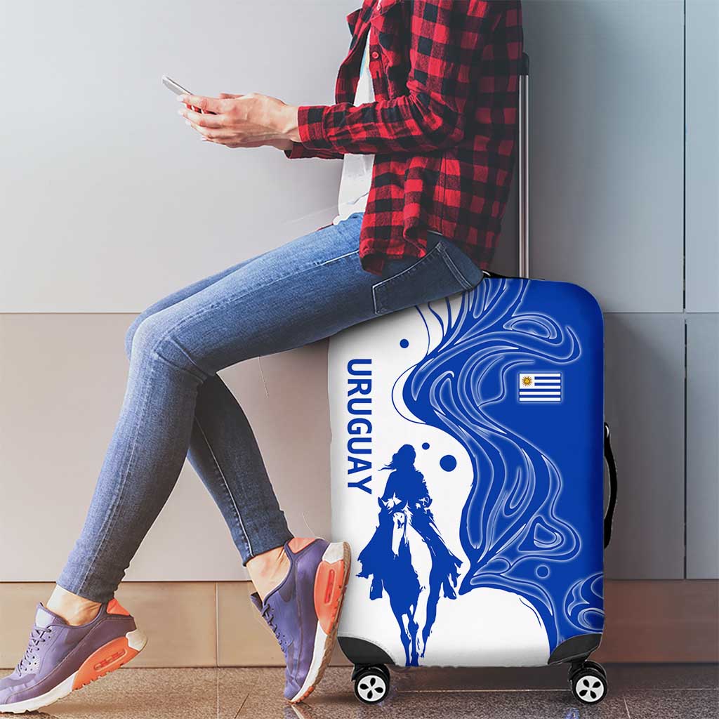 Uruguay Luggage Cover with Gaucho Rider Illustration Blue White Swirl TS04
