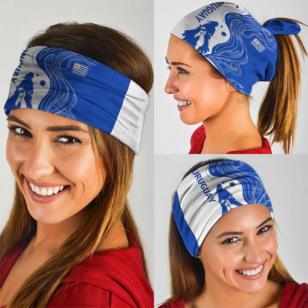 Uruguay Neck Gaiter with Gaucho Rider Illustration Blue White Swirl TS04