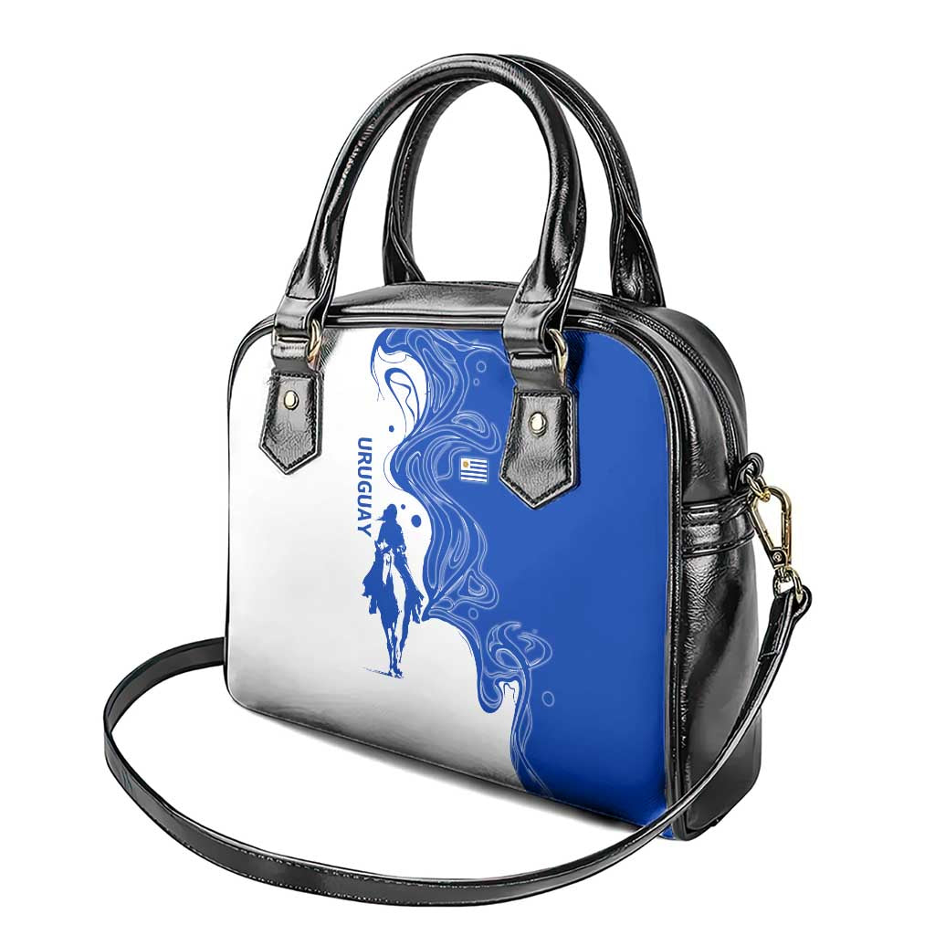 Uruguay Shoulder Handbag with Gaucho Rider Illustration Blue White Swirl TS04