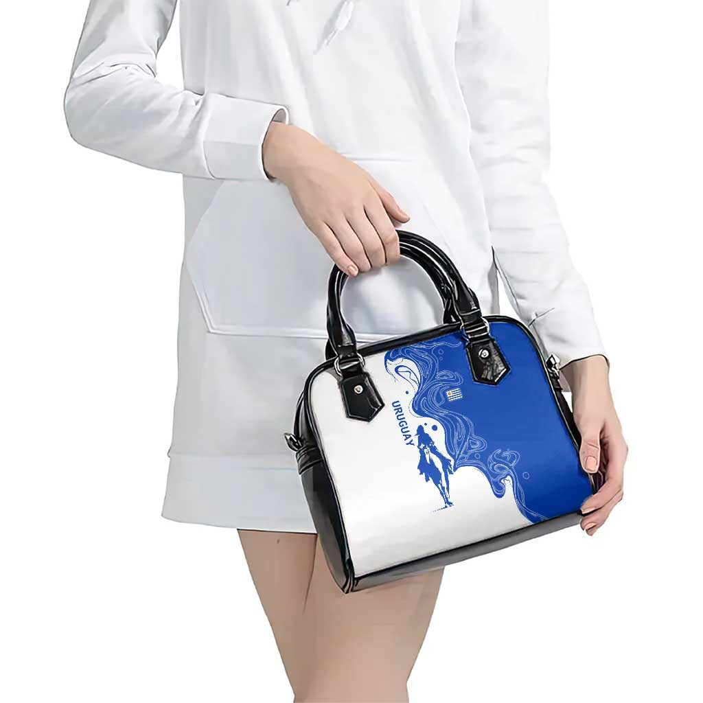 Uruguay Shoulder Handbag with Gaucho Rider Illustration Blue White Swirl TS04