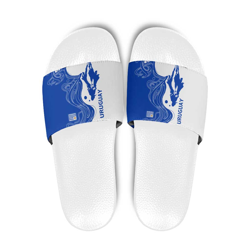 Uruguay Slide Sandals with Gaucho Rider Illustration Blue White Swirl TS04