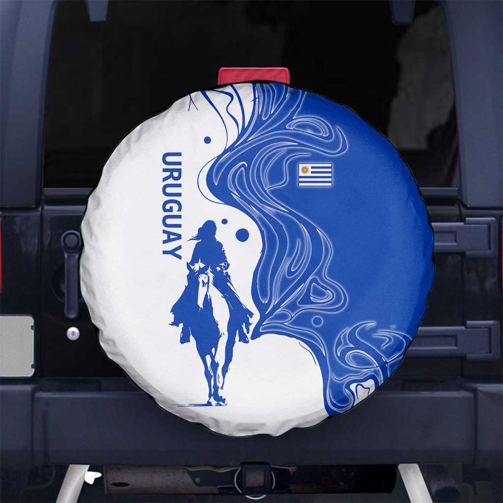 Uruguay Spare Tire Cover with Gaucho Rider Illustration Blue White Swirl TS04