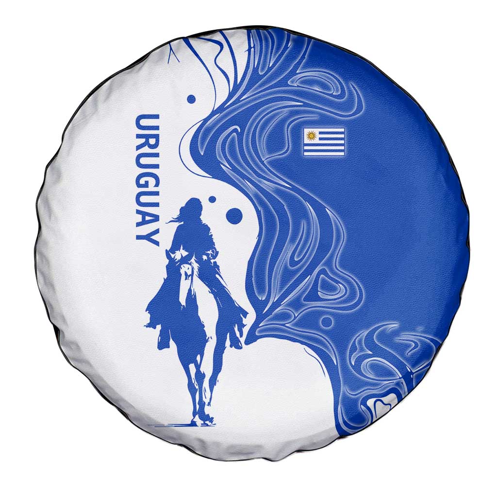 Uruguay Spare Tire Cover with Gaucho Rider Illustration Blue White Swirl TS04