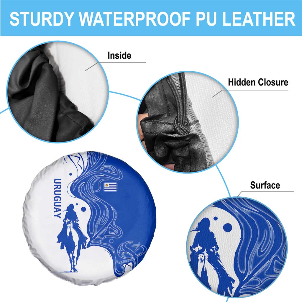 Uruguay Spare Tire Cover with Gaucho Rider Illustration Blue White Swirl TS04