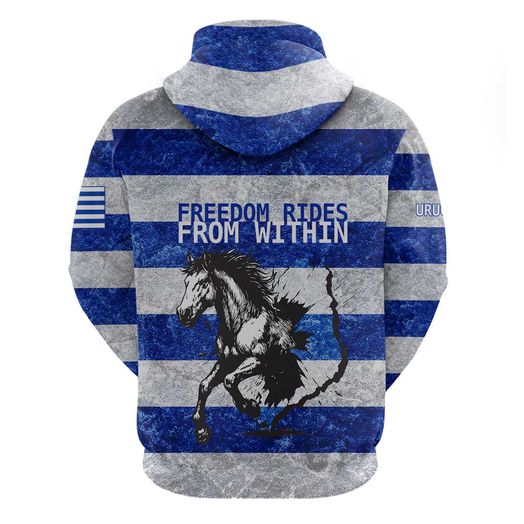 Uruguay Hoodie with Wild Horse Illustration Blue Gray Striped TS04