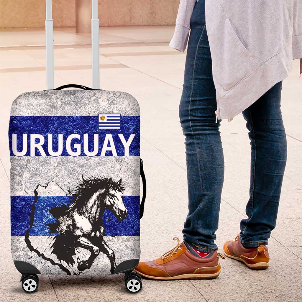 Uruguay Luggage Cover with Wild Horse Illustration Blue Gray Striped TS04