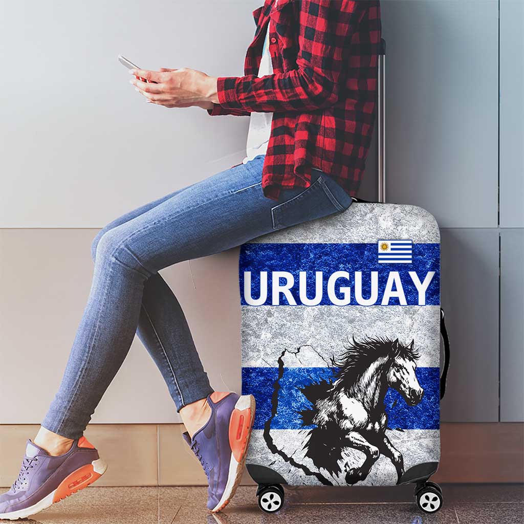 Uruguay Luggage Cover with Wild Horse Illustration Blue Gray Striped TS04