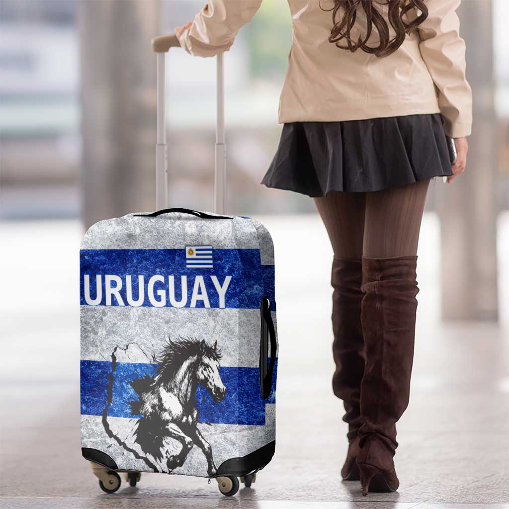 Uruguay Luggage Cover with Wild Horse Illustration Blue Gray Striped TS04