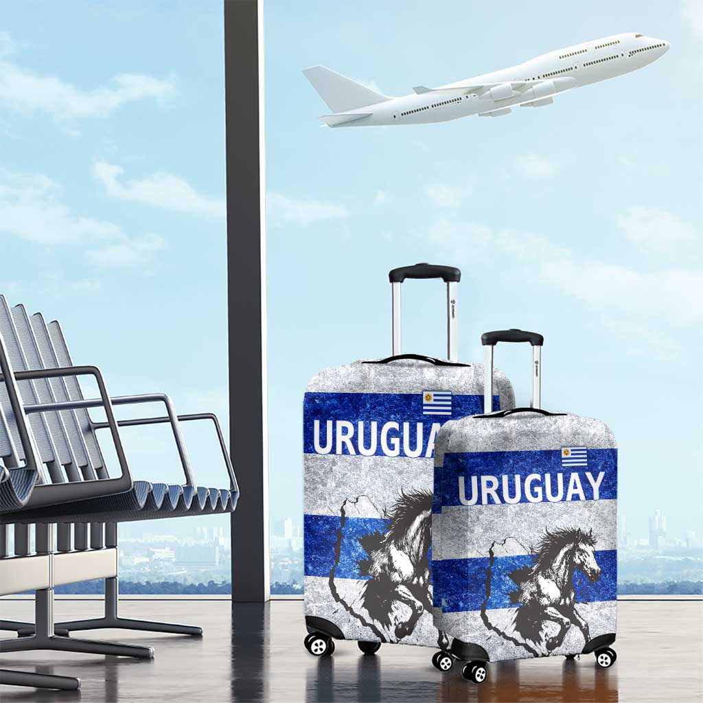 Uruguay Luggage Cover with Wild Horse Illustration Blue Gray Striped TS04