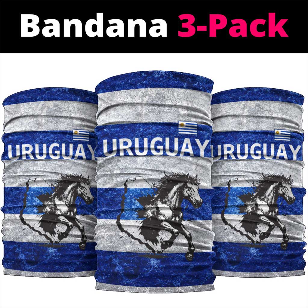 Uruguay Neck Gaiter with Wild Horse Illustration Blue Gray Striped TS04