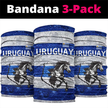 Uruguay Neck Gaiter with Wild Horse Illustration Blue Gray Striped TS04