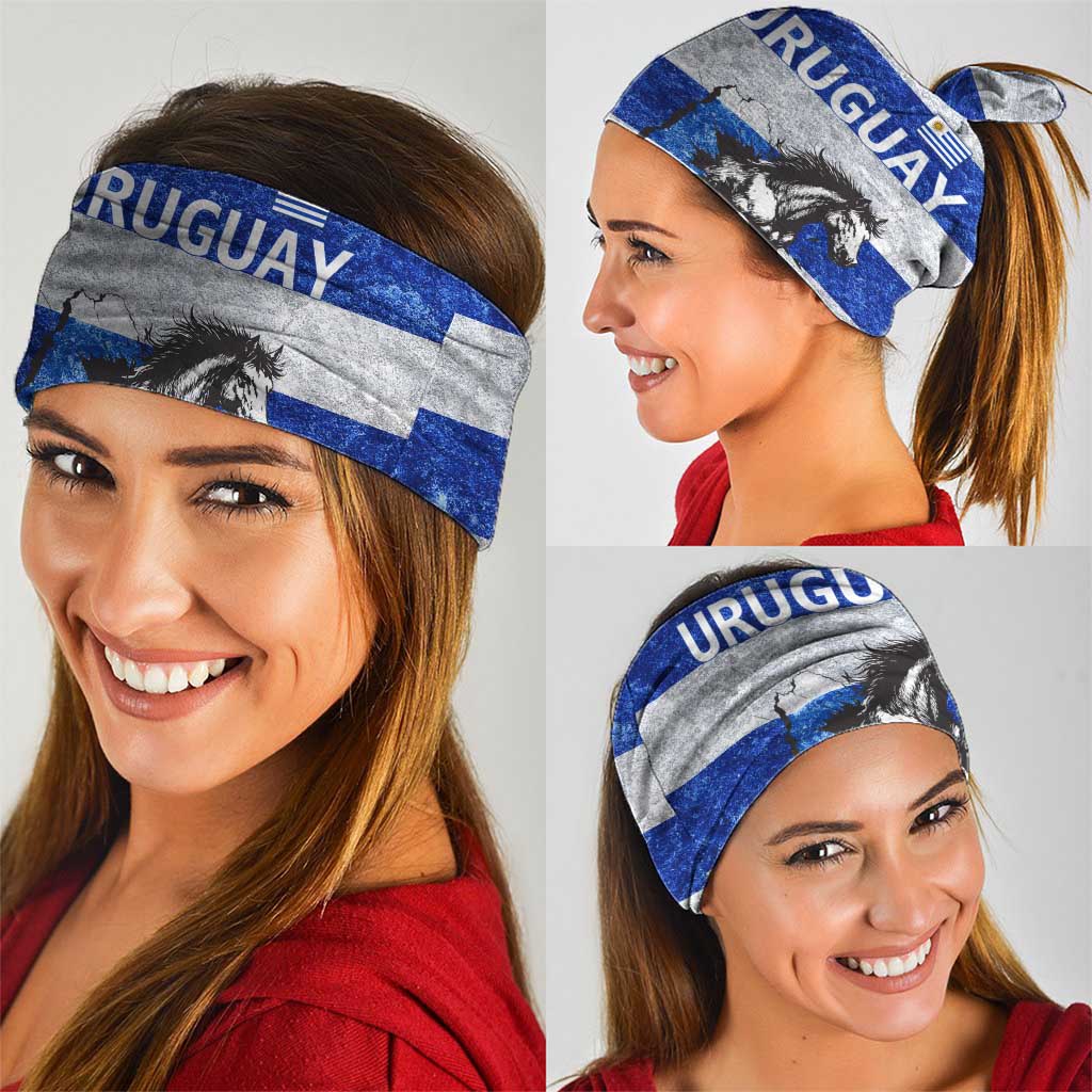 Uruguay Neck Gaiter with Wild Horse Illustration Blue Gray Striped TS04