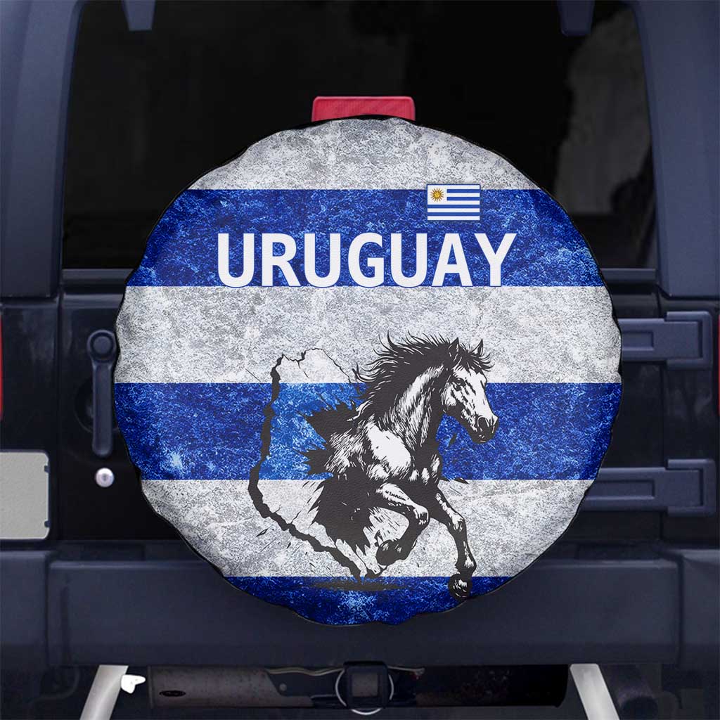 Uruguay Spare Tire Cover with Wild Horse Illustration Blue Gray Striped TS04