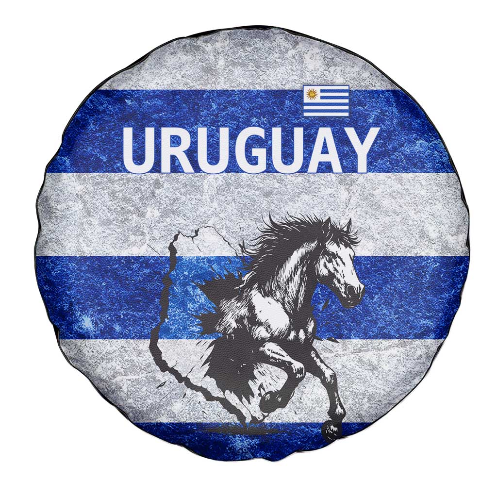 Uruguay Spare Tire Cover with Wild Horse Illustration Blue Gray Striped TS04
