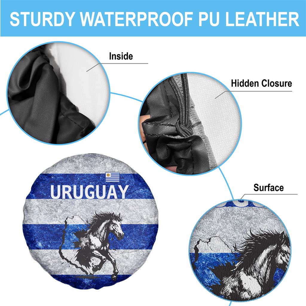 Uruguay Spare Tire Cover with Wild Horse Illustration Blue Gray Striped TS04