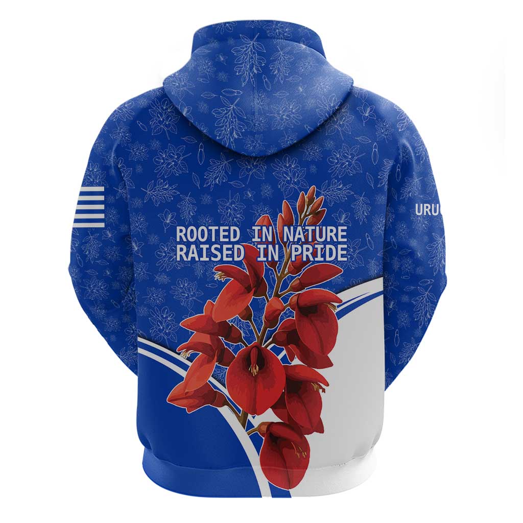 Uruguay Hoodie with Erythrina Flower Illustration Blue White Nature TS04