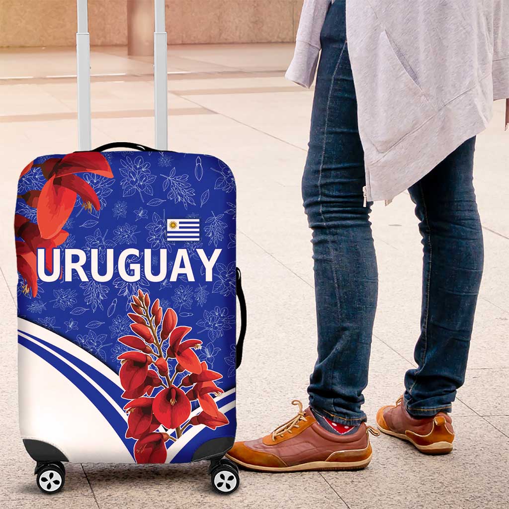 Uruguay Luggage Cover with Erythrina Flower Illustration Blue White Nature TS04