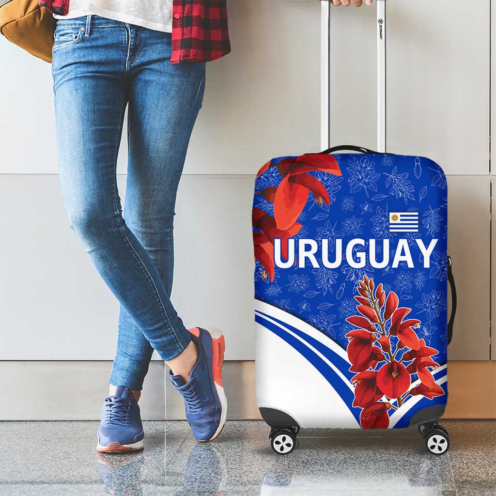 Uruguay Luggage Cover with Erythrina Flower Illustration Blue White Nature TS04