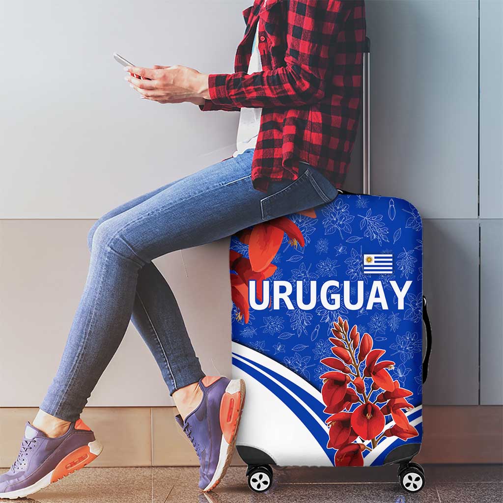 Uruguay Luggage Cover with Erythrina Flower Illustration Blue White Nature TS04