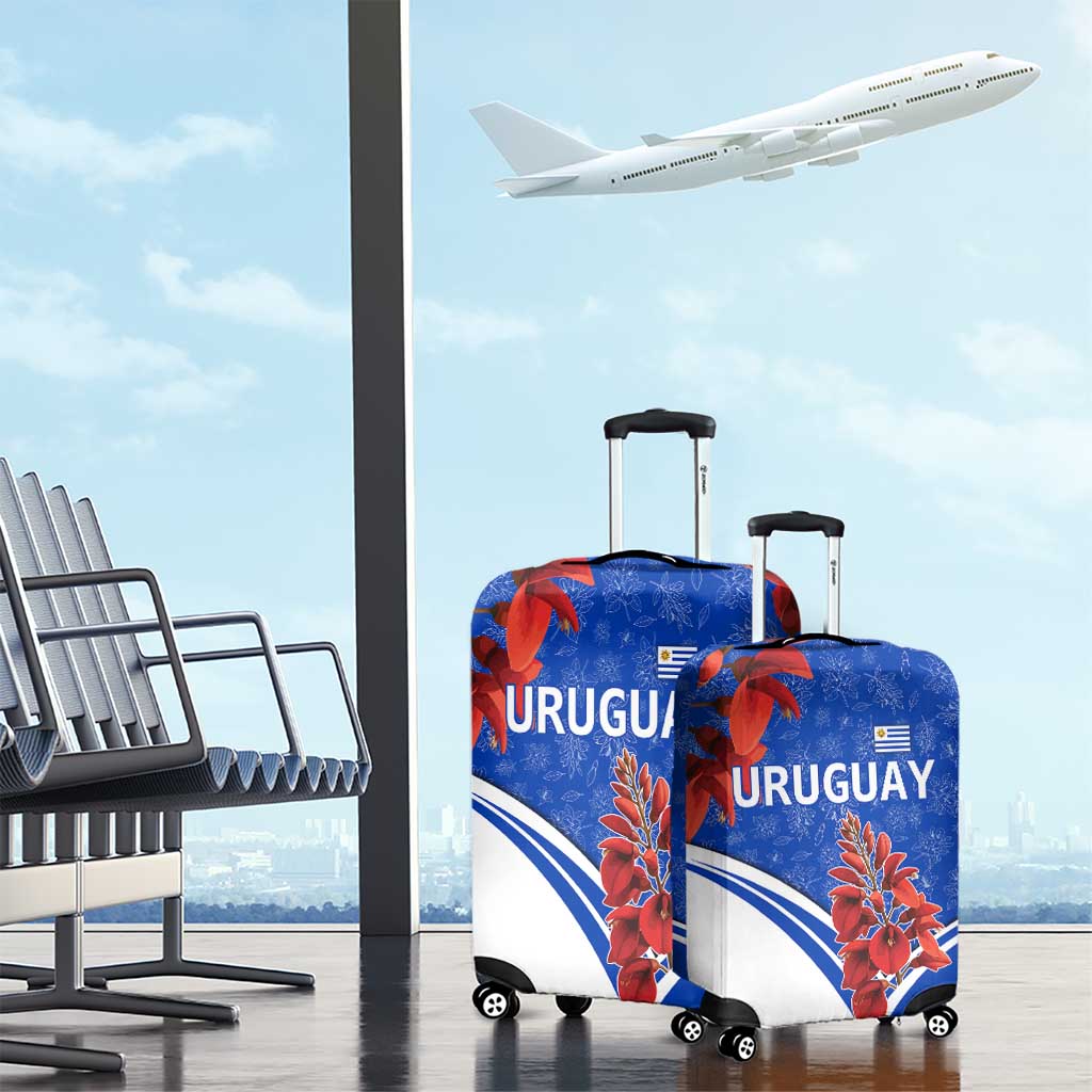 Uruguay Luggage Cover with Erythrina Flower Illustration Blue White Nature TS04