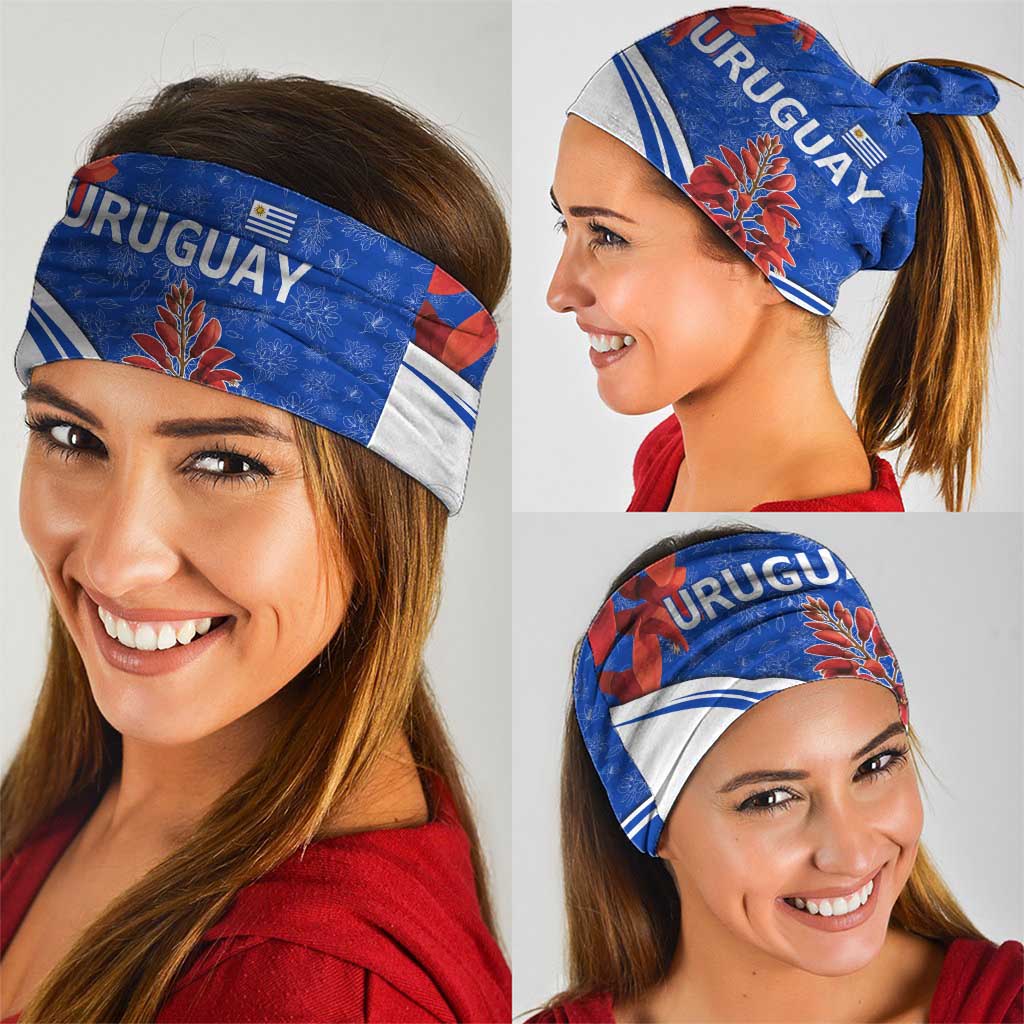Uruguay Neck Gaiter with Erythrina Flower Illustration Blue White Nature TS04